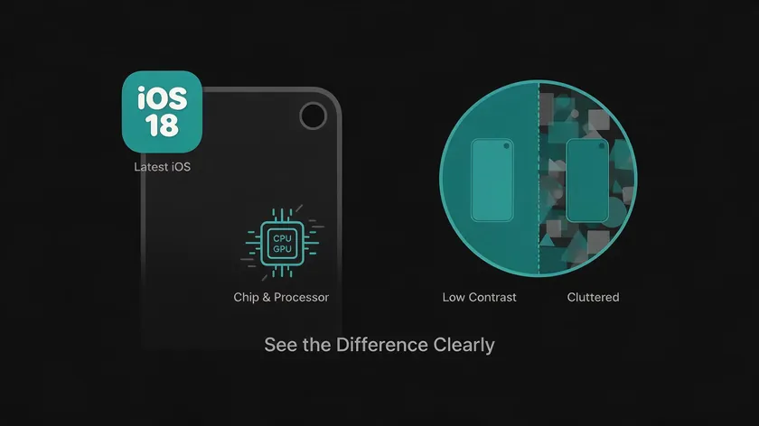 Icons showing the iOS version and chip requirements needed before removing a photo background natively on iPhone.