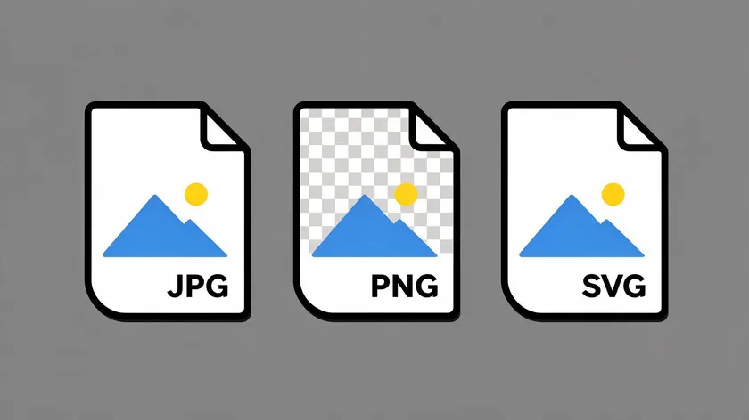 Icons comparing JPG, PNG, and SVG file formats, showing which ones support a transparent background for a logo.