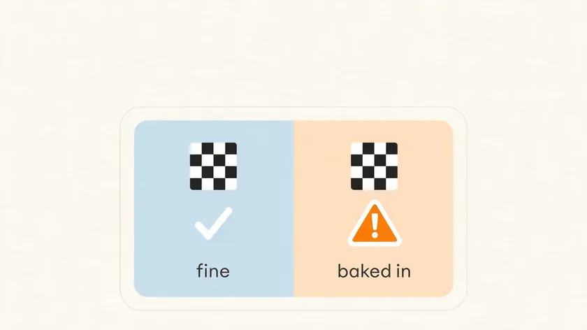 Simple comparison graphic showing how to remove checkered background from PNG files versus recognizing a normal transparency preview