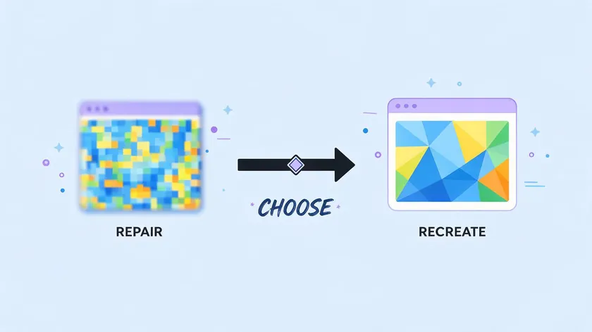 Illustration comparing repair and recreate options, useful when deciding how to remove checkered background from PNG files that are too low-resolution to fix