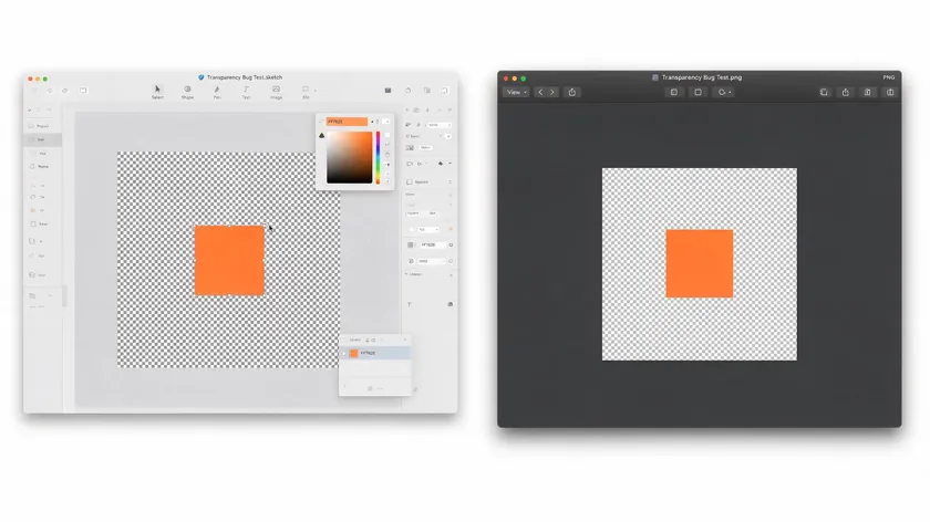 Side-by-side comparison showing how to remove checkered background from PNG images versus a normal transparency preview in a design editor