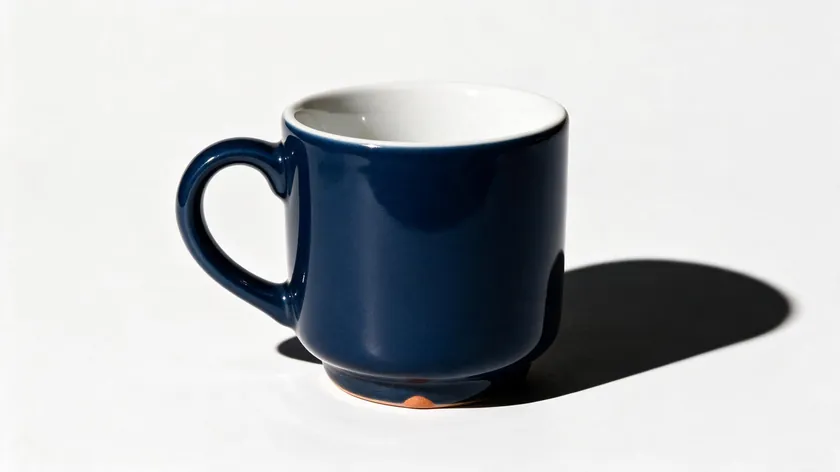 Coffee mug product photo on a white background casting a harsh drop shadow typical of e-commerce listings