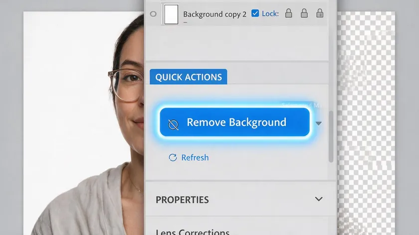 The Quick Action tool for background removal was added in 2021 and lives in the Properties panel.