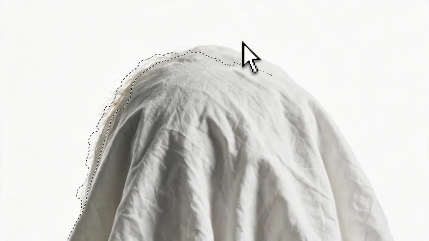 Quick Selection tool brushing along a fabric edge with fine hair-like fibers near the selection boundary.