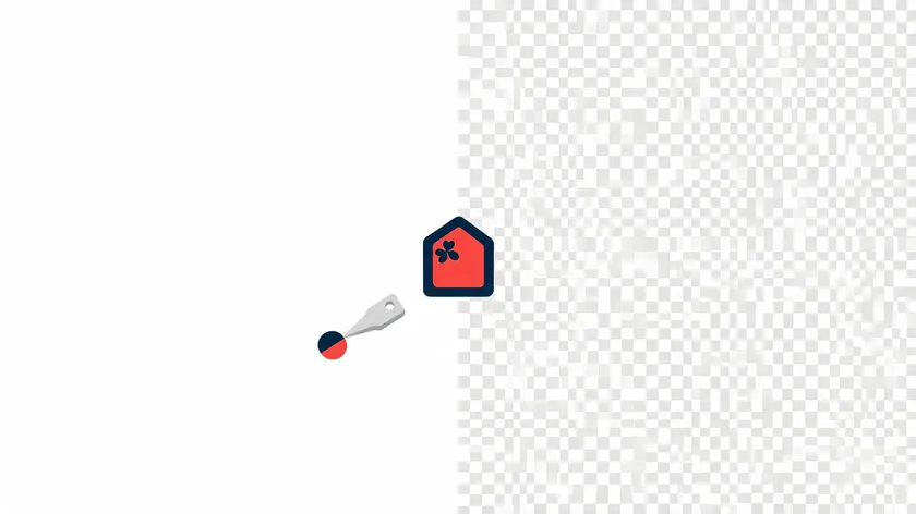 A logo icon transitioning from a solid white background to a transparent checkerboard pattern using PowerPoint's Set Transparent Color tool.