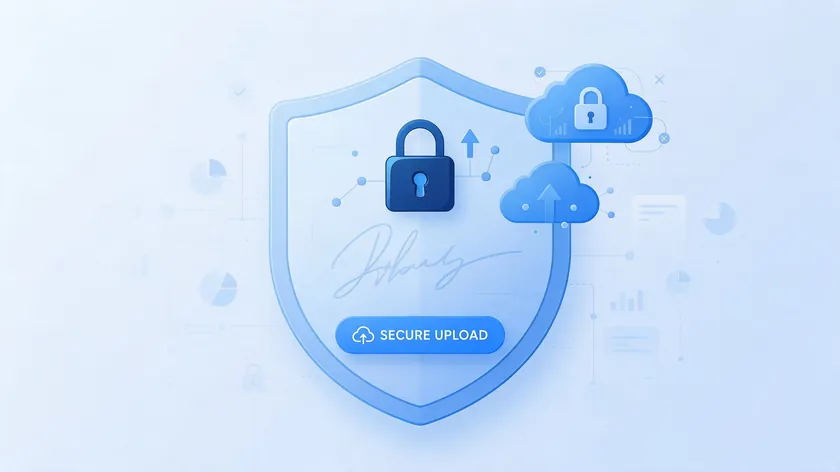 A shield and padlock icon representing secure, private uploads when you remove background from signature files online.