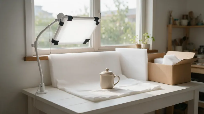 A simple home photography setup with a white backdrop and natural light, used to shoot product photos for selling items online.