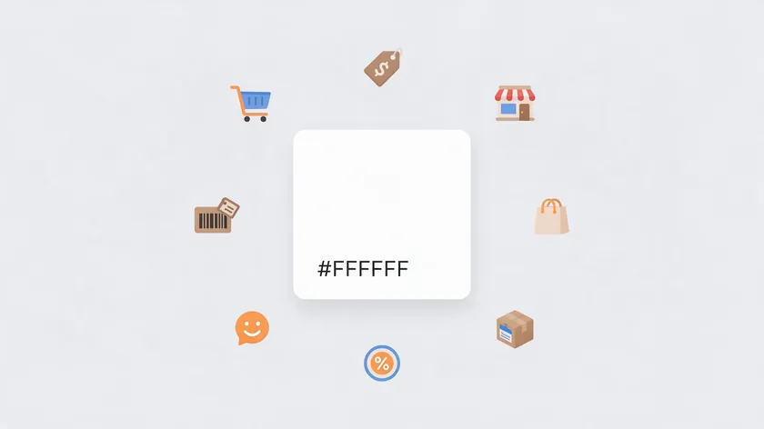 A flat illustration comparing white background requirements across different marketplace icons, with a pure white color swatch labeled #FFFFFF.