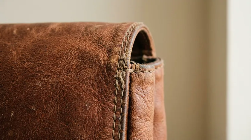 Close-up of leather stitching and texture showing why detail shots matter in ecommerce product photography