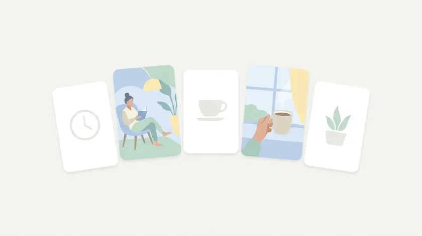 Illustrated cards showing the types of images used in ecommerce product photography, from plain product shots to lifestyle scenes