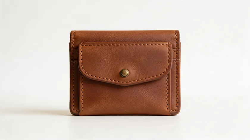 Brown leather wallet centered on a smooth white surface with space on every side, a clean background for an Etsy listing photo.