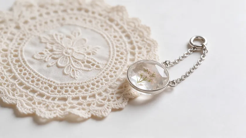 Lace doily and glass pendant on a light surface, showing fine edges that need extra care when removing the background from an Etsy listing photo.