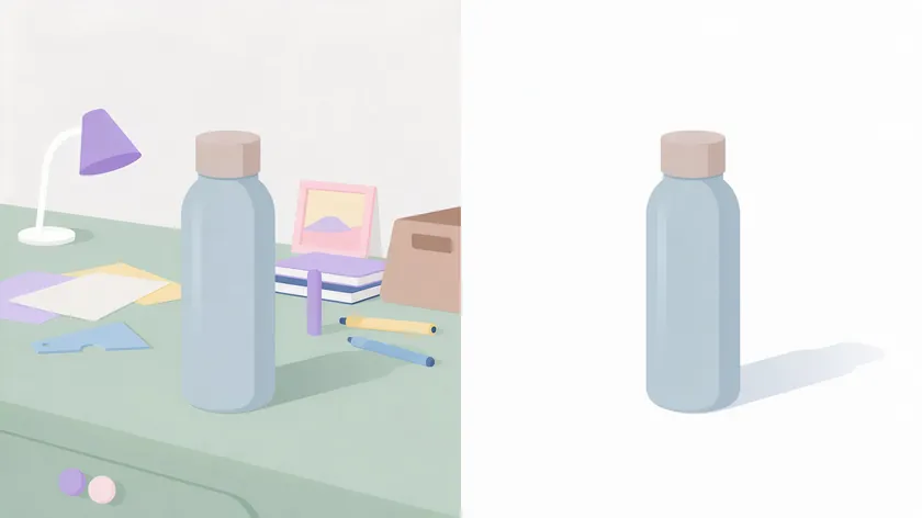 Before and after of a water bottle: how to take product photos with phone and finish on a clean white background