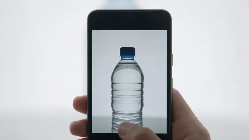 Phone camera screen with grid lines and a focus box, key settings for how to take product photos with phone