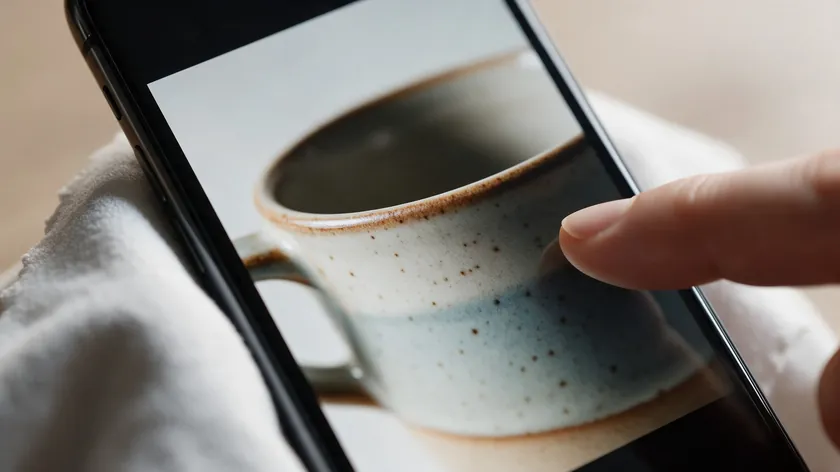 Checking sharpness on a zoomed phone screen, the last step of how to take product photos with phone