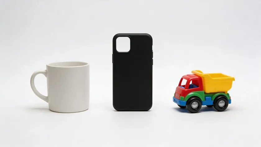Three small products on a plain white backdrop for how to take product photos with phone